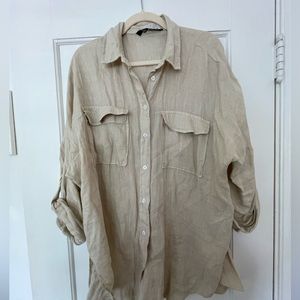 Zara Oversized Linen Button Down Shirt